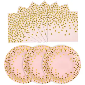 Cenlbj 768459724211 Pink And Gold Paper Plates 100 Pack 50 X 9 Dinner 6.5 Napkins