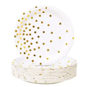 Cenlbj 768472283221 White And Gold Party Supplies Dot Paper Dessert Plates 50count