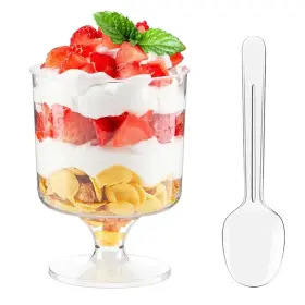 5ozplasticgobletcup-80p Cezoowyex 160 Pack 5oz Small Dessert Cups With Spoons Clear Parfait Cup For Party Serves