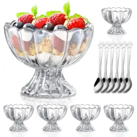 Cezoyx 757859976641 6 Pack Glass Dessert Bowls With Spoons - 5 Oz Footed Cups Ice C