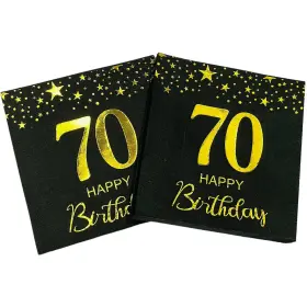Changcao50pcs70th Changcao 761241356072 Birthday Happy Napkin Black And Gold 70th Table De