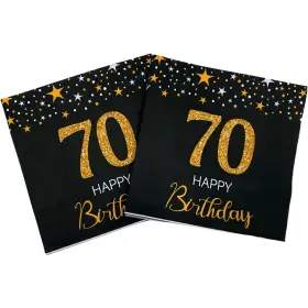 Changcao 761241356263 32pcs 70th Birthday Napkins Black And Gold Cocktail Party Table Decoration