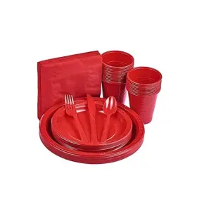 Rc25 Changli 175 Pcs Red Plastic Dinnerware Set Includes 50 Plates 25