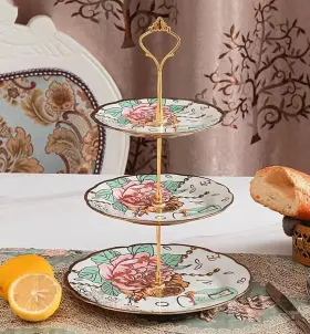 Ma044 Chanjoon 3 Tier Ceramic Vintage Cake Stand With Beautiful Classic Rose Red