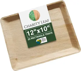 12x10tray25 Charity Leaf Disposable Palm 12 Inch X 12x10 Trays 25 Pcs Natural Brown