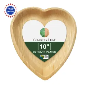 Heart10 Charity Leaf 691959718285 10 Heart Plates 25 Pieces Bamboo Serving Platters Eco Friendly