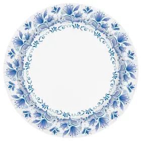 Ctpl-blue-10in Charmount Large Paper Plates 100pcs Disposable Blue Flower Printed Soak And Cut Proof