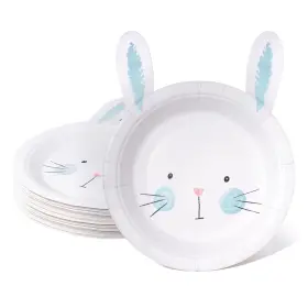 Tz-dp-24p-fhj-tz1 Cheerland Bunny Plates Blue Easter Paper Plate Cute Rabbit Shaped Tableware 7 Inch For