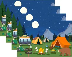Homd-0437 Cheerupp Camping Theme Place Mats Set Of 4 Forest Adventure Home Blue And Yellow
