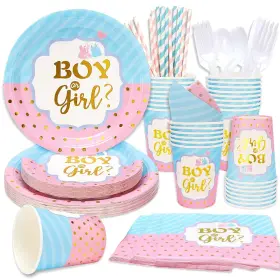 Cheery Land 727649824926 125pcs Gender Reveal Party Set Plates Napkins Cups For Boy Or Girl