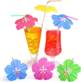 Chengu 445005731741 100 Colorful Umbrella Straws Hibiscus Cocktail Drink Decor For Luau Party