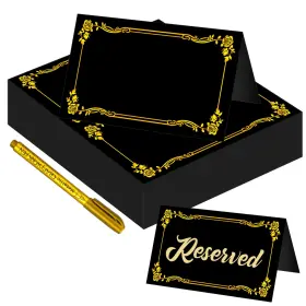 Nkdy0k2199 Chenkaiyang 100 Pcs Black Place Cards And Gold Pen For Weddings Name