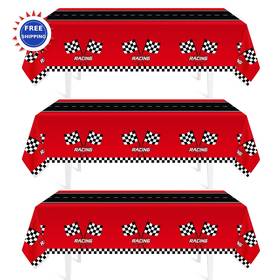 Childom 4zb000047 Racing Car Plastic Tablecloth 3pcs 54 X 108 Checkered Party Decorations