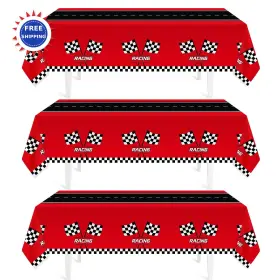 4zb000047 Childom Racing Car Plastic Tablecloth 3pcs 54 X 108 Checkered Party Decorations