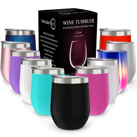 Chillout04 Chillout Life 12 Oz Stainless Steel Wine Tumbler With Lid - Ounces Black