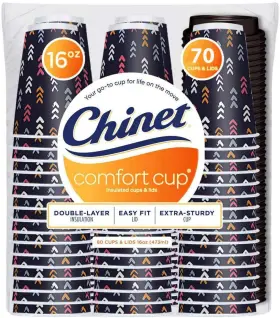 Chinet 037700340679 Comfort 16 Oz Paper Cups With Lids 70count Each