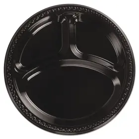Huh81430 Chinet Heavyweight Plastic 3 Compartment Plates 10 1/4 Inch Dia Black 125/pk 4
