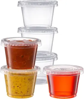 127p2c Choice 100 Pack - Clear Plastic Souffle Disposable Portion Cups With Lids 2 Oz