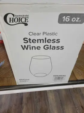 130slwg16c Choice Elegant Stemless Disposable 16oz Plastic Wine Glasses Wedding Party 64pcs