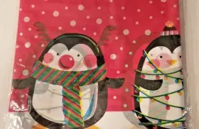 16439 Christmas House Holiday Table Cover 54 Inch X 108 Penguins Snow Fun New