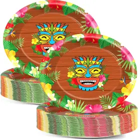 Cn0190 Chunnin 50pcs Hawaiian Luau Oval Paper Plates 11 Inch Tiki Party Supplies Tropical Lu