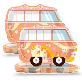 Chunnin Cn0347 Groovy Party Paper Plates Retro Hippie Bus 50pcs Supplies Dinner Peace