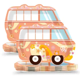 Cn0347 Chunnin Groovy Party Paper Plates Retro Hippie Bus 50pcs Supplies Dinner Peace