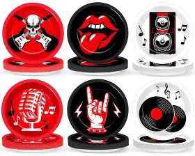 Cn0412 Chunnin 60pcs Rock Theme Party Paper Plates For Music Birthday 9in 1950s Record Part