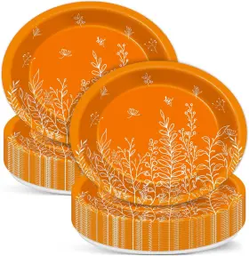 Cn0487 Chunnin 50 Pcs Fall Thanksgiving Oval Paper Plates 11 Inch X 9 Large Orange Wild