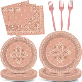 Cn0603 Chunnin 96pcs Western Bandana Party Plates And Napkins For Pink Cowgirl Birthday Part
