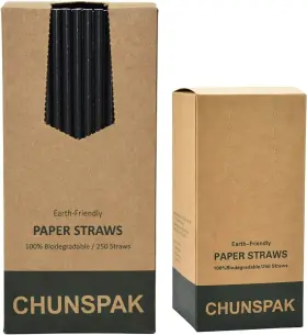 Chunspak 011447568789 Black Paper Straws Solid Black/250 Bulk Biodegradable Drinking