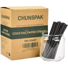 Chunspak 011447568840 Short Paper Straws Bulk 5.5 Inch 500 Ct. Disposable Black Drinking Straw S