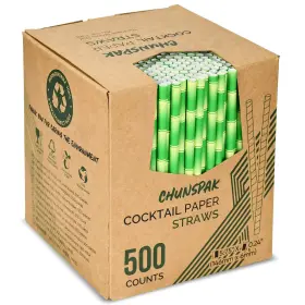 Chunspak 331807341630 5.75 Inch Short Bamboo Paper Straws And Stirrers For Cocktail Coffee - 100%