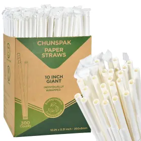 Chunspak 331807342569 10.25 Inch Disposable Paper Drinking Straws Individually Wrapped 0.31 Dia. - 4