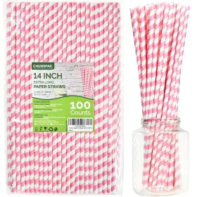 Chunspak 331807343160 14 Inch Extra Long Disposable Pink/white Striped Paper Drinking Straws 0.31