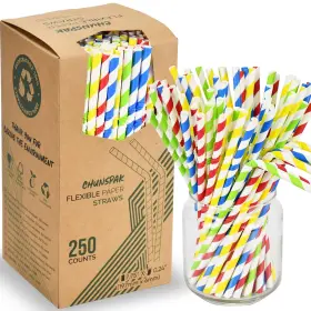Chunspak 339130183781 Flexible Paper Drinking Straws 250 Count 7.75 Inch Long 0.24 Diameter - 100%