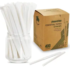 Chunspak 339130197986 400 Pack Compostable Short Paper Straws Individually Wrapped 5.75 Inch X 0.24