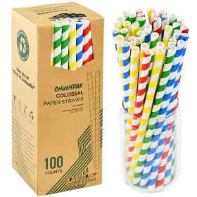 4su1101-984 Chunspak 10mm Wide 10.25 Inch Extra Long Fat Sturdy Paper Drinking Straws For Smoothie