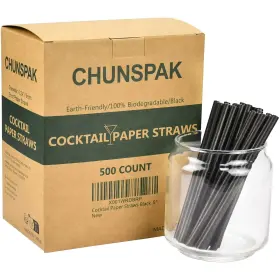 B07j1tfnff Chunspak Paper Cocktail Straws 5 Inch 500 Ct. Biodegradable Small Black Drinking St