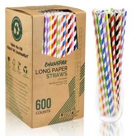 Ck-ps-j12 Chunspak 10 Inch Long Disposable Paper Straws Bulk For Drinking - Unwrapped