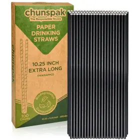 Opsl012 Chunspak 10 Inch Tall Disposable Black Paper Drink Straws 0.24 Diameter - Pack Of 100