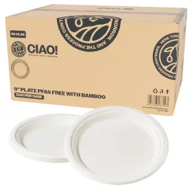 Ks-p009 Ciao 9 Inch Heavy Duty Plate 100% Compostable Pfas Free Unbleached Bagasse Natur