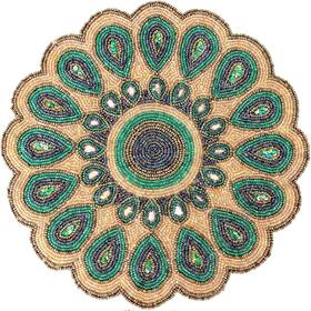Cleentable 74213 Round Beaded Table Mat - 13 Inch Dia Pack Of 1 Golden Green
