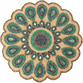 74213 Cleentable Round Beaded Table Mat - 13 Inch Dia Pack Of 1 Golden Green