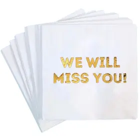 Cloverjoyed 757350891856 We Will Miss You Cocktail Napkins 50 Pack White Farewell Going Away Retirement P