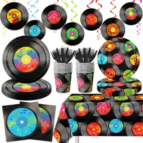 Cmusko 717025620525 142pcs Record Theme Tableware Set 50s Party Decorations Paper Plates