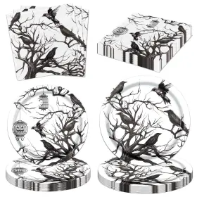 Cmusko 717025621546 60pcs Halloween Party Supplies Tableware Set Gothic Decor Silhouet