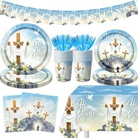 Cmusko 717225002145 He Is Risen Party Supplies 142pcs Easter Decoration Pastel Blue