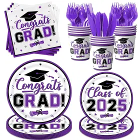 Cmusko 717504707426 Purple Graduation Decorations Dinnerware Set Class Of 2025 Plates