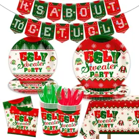 Cmusko 755659316278 Ugly Sweater Party Decorations 142pcs Christmas Plates Set For 20 Guests Kit